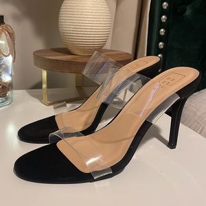 Vici Black Clear-Strap Stiletto Mules